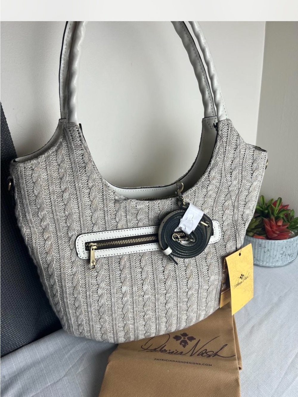 Patricia Nash NWT Cable-Knit Shoulder Bag with Dust Bag and Crossbody Strap